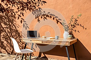 Empty table with leaf shadow for product mockup