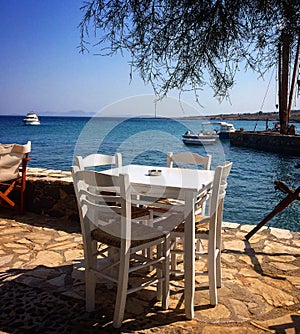 Empty table and chairs