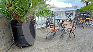 Empty Table and chairs in a summer cafe. Summer restaurant