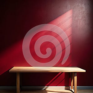 Empty Table with Dark Red Wall and Window Light Shadow