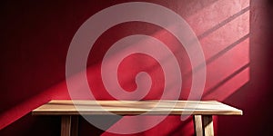 Empty Table with Dark Red Wall and Window Light Shadow