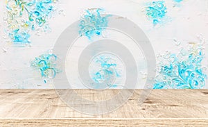 empty table in front of white wooden background. For product display montage