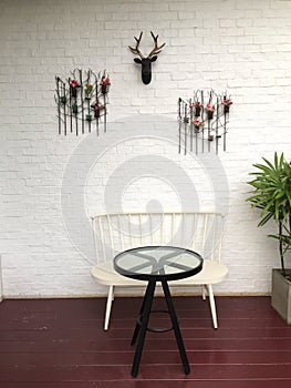 The empty table in the nice corner of coffee shop