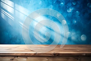 Empty Table on Smooth Blue Wall Background