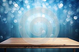 Empty Table on Smooth Blue Wall Background