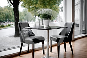 Empty table with two chairs inviting customers in a modern restaurant