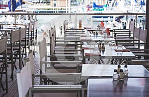 Empty tables in restaurant outdoors