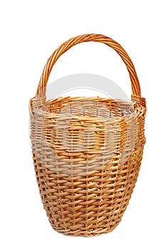 Empty Tall Vintage Wicker Basket Isolated photo