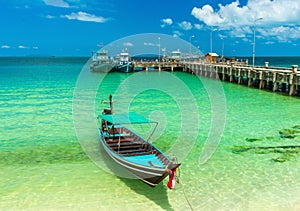 Empty taxi boat near pier, summer vacation