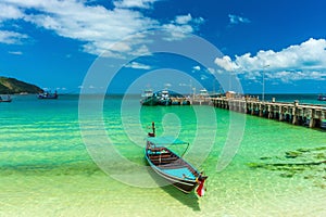 Empty taxi boat near pier, summer vacation