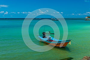 Empty taxi boat near pier, summer vacation