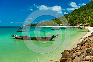 Empty taxi boat near pier, summer vacation