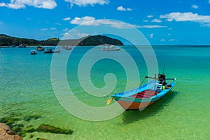 Empty taxi boat near pier, summer vacation