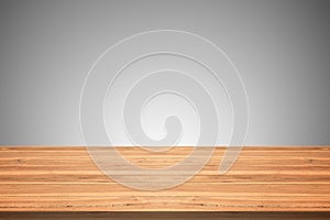 Empty teak wood table top on gray background,space montage you p