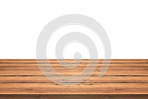 Empty teak wood table top on white background,space montage you