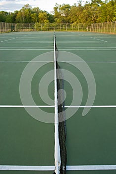 Empty tennis courts, wideangle from center