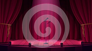 Empty theater or night club stage for comedy standup show, music, comic live performance