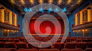 Empty Theater With Red Curtain