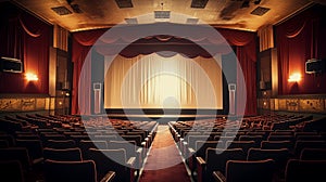 An Empty Theater With Red Curtains and Seats