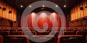 Empty Theater With Red Curtains and Seats