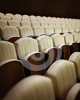 Empty theater with rows of white seats.3d rendering