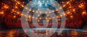 Empty theater stage with dramatic lighting