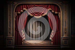 empty theater stage with red curtains Generative AI