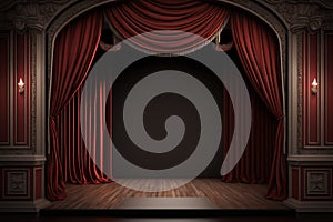 empty theater stage with red curtains Generative AI