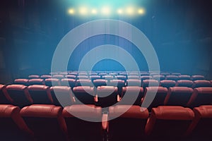 Empty theatre auditorium or movie cinema with red seats