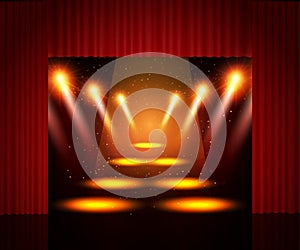 Empty theatre stage with curtain. Background for show, presentation, concert, design
