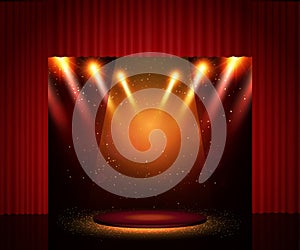 Empty theatre stage with curtain. Background for show, presentation, concert, design