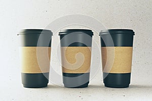 Empty three black coffee cups