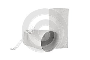 Empty toilet paper roll isolated over white background.