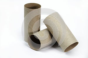 Empty toilet paper roll on white background