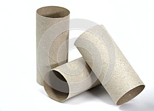 Empty toilet paper roll on white background