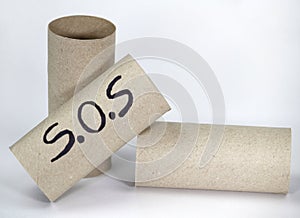 Empty toilet paper roll on white background photo