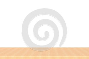 Empty top of wood beech table or counter isolated on white background.