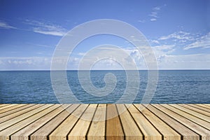 Empty top wooden decking and beautiful peace sea in background,rest moment,time to rest,chill out.