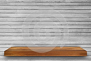 Empty top of wooden shelves on dark Board wood background, For