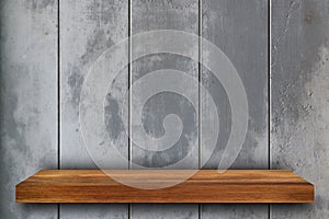 Empty top of wooden shelves on dark Board wood background, For