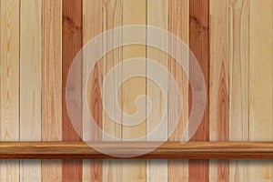 Empty top of wooden shelves on dark Board wood background, For