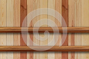 Empty top of wooden shelves on dark Board wood background, For