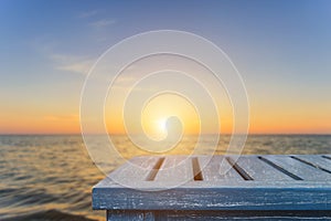 Empty top wooden table and blur with bokeh background