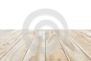 Empty top of wooden table or counter isolated on white backgroun