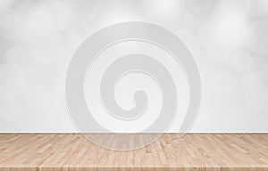 Empty top wooden table on white blurred abstract background, Empty ready for your product display or montage, 3D rendering