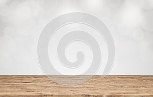 Empty top wooden table on white blurred abstract background, Empty ready for your product display or montage, 3D rendering