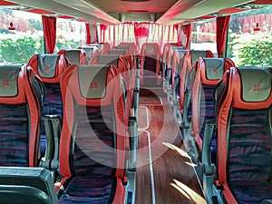 An empty tourist bus