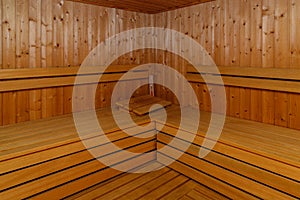 Empty traditional finnish sauna interior