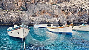 Empty traditional Maltese boats Luzzu