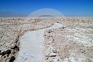 Empty Trail among the Amazing Salar de Atacama, Chilean Salt Flat in Antofagasta Region, Northern Chile photo